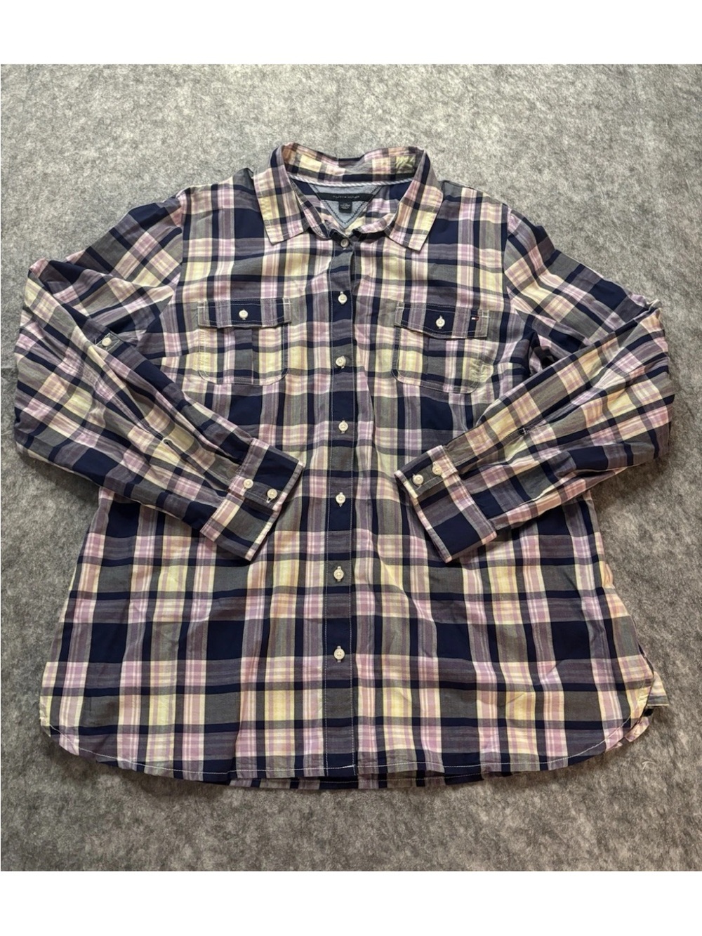Tommy Hilfiger Mens Big & Tall XXL Plaid Long Sleeve Cotton Button-Up Pocket